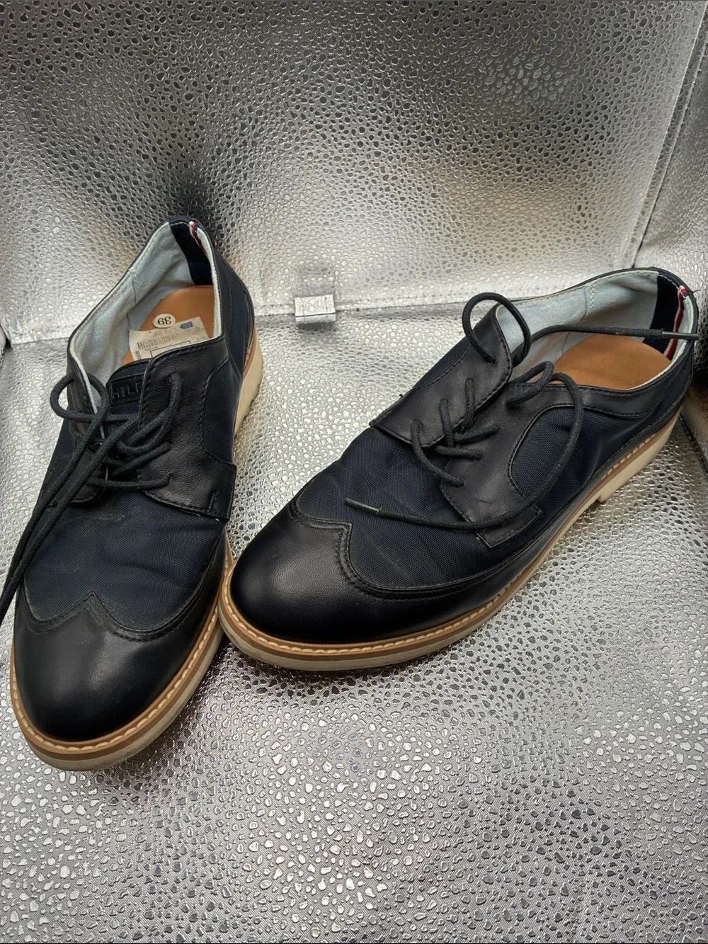 Tommy Hilfiger Navy and Tan Platform Lace-Up Oxfords